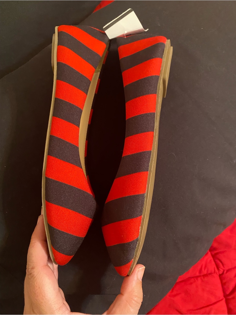 Collegiate Red and Black Striped Ballet Flats - Picture 3 of 7